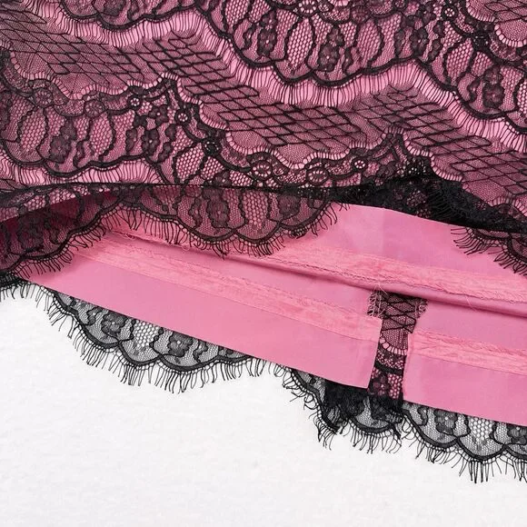 Rickie Freeman Teri Jon Skirt Size 12 Pink Silk Lace Whimsigoth Goth Fairycore - Picture 4 of 9